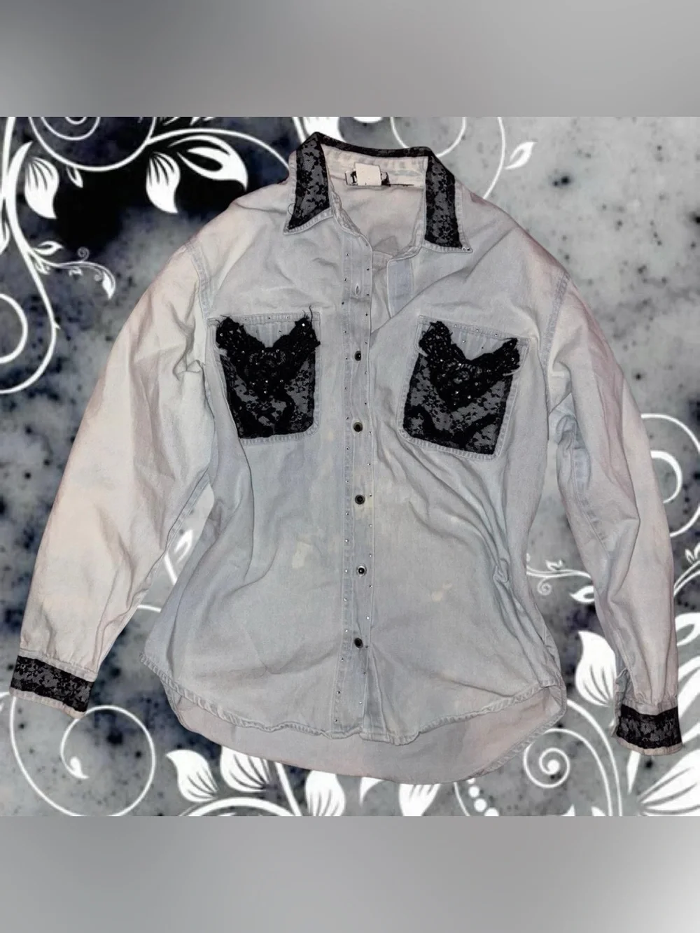 vtg 80s/90s lace rhinestone western top - lanie new york, sz sm, can fit md